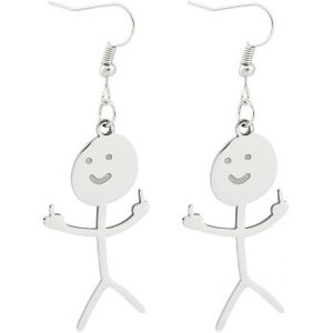 2 Paires De Boucles D'oreilles Graffiti Amusantes - Boucles D'oreilles À Tige En Argent Avec Smiley Et Gestes Assortis, Cadeau Amusant - Neuf