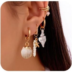 Kal-Boucles D'oreilles Femme Style Marin En Acier Inoxydable Bijoux Fantaisie Avec Motifs Coquillage Et Étoile De Mer Accessoires De Mode Pour Toutes Occasions - Neuf
