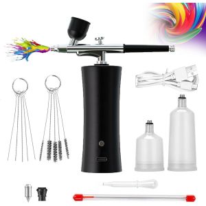 CHECARZHN--NO1-Kit Aérographe Portable Sans Fil Avec Chargement Usb, Ensemble De Pistolet Aérographe Pour Décoration De Gâteaux, Peinture De Modèles, Nail Art, Soins De La Peau ¿ Noir - Neuf