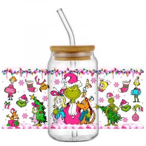 Mininstants-Autocollant De Transfert De Tasse Rose 3D,D&eacute;calcomanie Lavable Uv Dtf,Tasse Ronde Pour Lunettes &Eacute;tiez Bey De 16Oz,Motif De Monstre De No&euml;l Bricolage.W1204. - Neuf