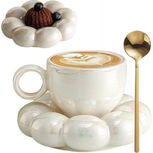 Mug De Voyage En C&eacute;ramique Avec Cuill&egrave;re, Motif Tournesol Et Nuage, 200 Ml - Neuf