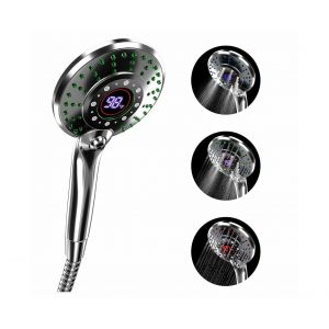 Pommeau de douche LED &agrave; changement de couleur avec affichage de la temp&eacute;rature et fonction &eacute;conomie d'eau - Neuf
