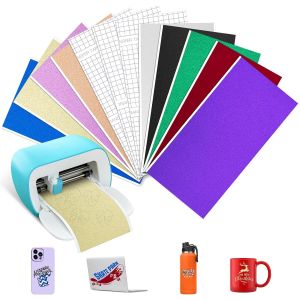 Wagner-Lot De 9 Feuilles De Vinyle Intelligent À Paillettes Permanentes Pour Cricut Joy,14 X 30,5 Cm,Shimmer Smart Avec 3 Traceurs,Film De Transfert Autocollant En Vinyle Pour Traceur De Téléphone - Neuf