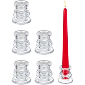 KALANKA-Porte-Bougies en Verre, Lot de 6, bougeoirs pour chandelles, H x D : 5,5 x 5,5 cm, Transparent - Neuf