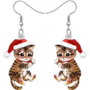 Kal-Boucles D'oreilles Pendantes En Acrylique Chat Mignon Animaux De Compagnie De Noël Pour Femmes Filles Bijoux Anime Kitten Cadeaux Pour Les Amoureux Des Chats - Neuf