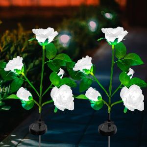 Tianyi-Lumières Solaires Extérieures Fleur, Lampes De Fleurs De Roses Solaires Extérieures, Lampes Solaires De Jardin Décoration Avec 10 Fleurs Roses Pour Extérieur Jardin Pelouse Noël(Blanc,2 Pack) - Neuf