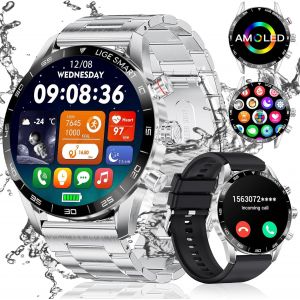Montre Connectée Homme, 1,43'' Amoled Montre Connectée Avec Appel Bluetooth Assistant Vocal, 2 Bracelets, Autonomie De 15 Jours, Spo2, Calorie, 124 Modes Sportifs, Etanche Smartwatch Pour Ios Android - Neuf