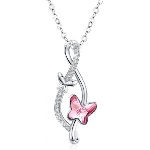 Collier Papillon Pour Femme En Argent Sterling 925 Avec Pendentif Papillon Bleu/Rose Clair/Pierre De Lune Blanc Cristaux Papillon Bijoux Cadeau Pour Femmes Et Filles,Argent Sterling - Neuf