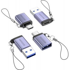 TRAHOO-Adaptateur USB C vers USB 3.0 OTG 4 Pack, Convertisseur Type A M&acirc;le vers Type C Femelle 5Gbps, Chargeur OTG Thunderbolt 4/3, Adaptateur USB C pour MacBook Air, iPhone 16/15, Galaxy S25/24 etc - Neuf