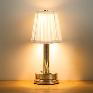 Kal-Lampe De Chevet, Port Usb, Led 5 W, 3 Couleurs, Abat-Jour Plissé, Support De Lampe En Métal Doré, Lampe De Bureau Sans Fil, Convient Pour Chambre À Coucher, Salon Et Bureau - Neuf