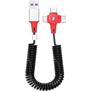 Thef-Câble De Charge Multiple Pour Apple Carplay, Câble Spiralé À Ressort D'expansion, Câble Rétractable 3 En 1 Avec Connecteurs Micro Usb Ip De Type C Pour Android/A-Pple/Samsung - Neuf