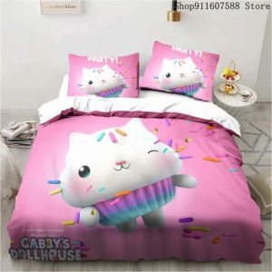 Parure De Lit Maison De Poupée Gabby's Kawaii, Ensemble De Lit Simple Double, Decoration D'intérieur Pour Filles Et Enfants, Ensemble De Housse De Couette Avec Chat Mignon De Dessin Anime - Neuf
