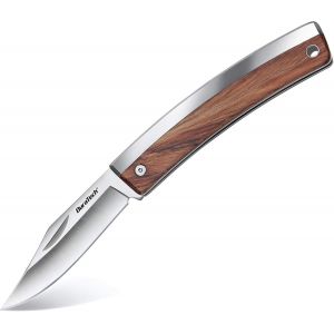 Couteau De Poche Pliant Avec Poignée En Bois,Lame En Acier Inoxydable,Léger Et Compact Idéal Pour Pêche,Randonnée,Camping Ou Couteau À Fruits Usage Domestique - Neuf