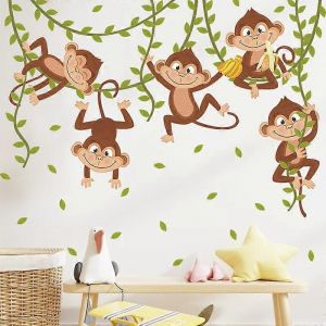 Jungle animaux stickers muraux singes autocollant mural singes sur vigne d&eacute;coration murale chambre d'enfants chambre de b&eacute;b&eacute; salon - Neuf