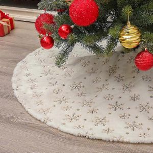 Jupe de sapin de No&euml;l blanche en peluche, 90 cm de diam&egrave;tre, motif flocons de neige - Neuf
