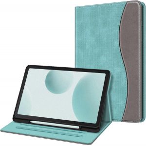 KALANKA-Coque pour Samsung Galaxy Tab S6 Lite 10.4 Pouces 2024/2022/2020 - Housse Multipositions Etui avec Poche Frontale et Fonction Sommeil/R&eacute;veil Automatique, Denim Turquoise - Neuf
