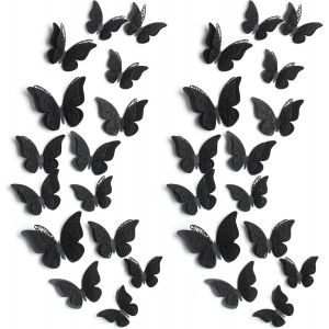 120 Pièces 60 Paires Décoration Murale Papillon en Couches 3D Autocollants Papillon Amovibles Stickers Muraux Creux Artisanat d'Art Mural Décoratif Bricolage pour Décoration Mariage (Noir) - Neuf