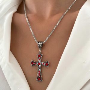 Kal-Collier Croix Gothique En Diamant Collier Croix En Cristal Rouge Punk Collier Ras Du Cou En Zircon Incrusté Collier Pendentif Croix Religieuse Vintage Collier Y2k Bijoux Pour Femmes Filles - Neuf