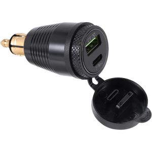 Chargeur &eacute;tanche pour moto avec prise DIN QC3.0 et adaptateur secteur type C 30 W - Neuf