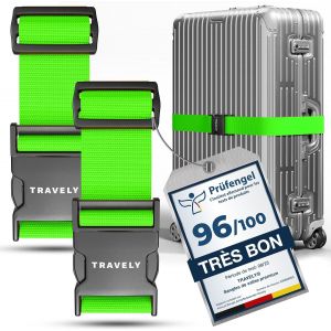 TIANYI-® Lot de 2 sangles de valise de qualité supérieure, particulièrement attrayante et sûre, avec 2 étiquettes à bagage, sangle de bagage idéale en croix, vert - Neuf
