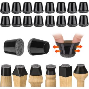16 Pieces Chair Leg Protector, Small Chair Pads Black Silicone Floor Protectors with Felt Pads, for Hard Wood Floors and Tile, Noise Free (14-18mm) - Neuf