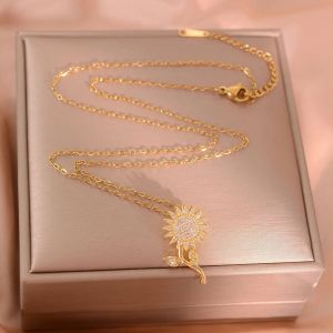 Collier Tournesol En Acier Inoxydable Pour Femme,Bijoux En M&eacute;tal Et Clip,Cadeaux De Ixd'anniversaire--Necklace I - Neuf