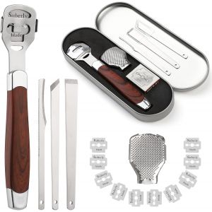 Gratte-Pieds Professionnel, Grattoir &Agrave; Pied Callus, Rapeuse Pieds Anti-Callosit&eacute;s, R&acirc;pe &Agrave; Pied P&eacute;dicure, Pour &Eacute;liminer Les Peaux Mortes Et Callosit&eacute;s, Manche En Bois Massif, Avec 10 Lames - Neuf
