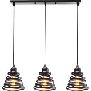 KAL-Suspension Industrielle Rétro Ø30Cm, Lustre Vintage Abat-Jour Luminaire En Métal Plafonnier E27 Corde Ajustable Décoration (3 Lampes - Une Barre - Noir) - Neuf