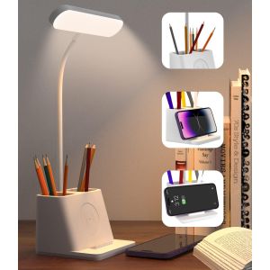Kalanka-Lampe De Bureau Led, Dimmable Avec Porte-Téléphone Portable, 3 Modes Et Plusieurs Niveaux De Luminosité Lampe De Bureau Enfant, Lampe De Chevet Tactile, Blanche - Neuf
