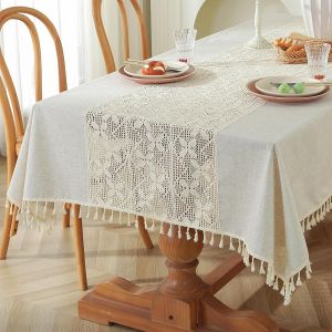 Chenquansarl-Nappe Crochetée Rectangulaire, 140x200cm Nappe De Table Lavable Tassel, Table Cloth Bohème En Dentelle Beige Moderne Pour Mariage Pour Cuisine Salle À Manger Intérieur - Neuf