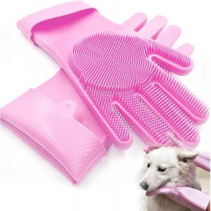 Fchhk-Gant De Toilettage Pour Chien Chat, Gants De Massage En Silicone Souple, Brosse Douce Pour Chats, Chiens Et Chevaux, Le Silicone Souple N'abîme Pas La Peau(Rose) - Neuf