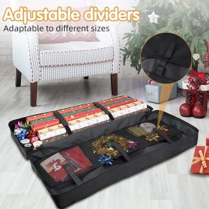 Sac de Rangement pour Papier Cadeau, 600D Oxford, 82 x 13 x 34 cm, Sac de Rangement pour Papier Cadeau, Organiseur de Papier Cadeau avec Fen&ecirc;tre D'&eacute;tiquetage - Neuf