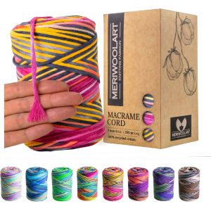 Sjzg-Corde Macram&eacute; 3mm - Fil Macram&eacute; Corde 200m - Corde De Coton Simple Torsion - Corde Macram&eacute; Coton Recycl&eacute; Oeko-Tex - Bricolage Macram&eacute; D&eacute;coration Int&eacute;rieure Boho - Neuf
