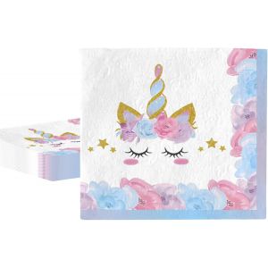 Sjzg-20 Pi&egrave;ces Violet Serviettes En Papier Vaisselle Anniversaire &Agrave; Th&egrave;me Licorne Pour Filles,33x33cm Tissues Id&eacute;al Pour F&ecirc;tes D'enfants,Table D&eacute;coration Joyeuse -16 Invit&eacute;s - Neuf