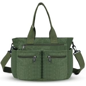 KALANKA-Sac a Main Femme en Velours C&ocirc;Tel&eacute;, Sac Bandouli&egrave;re Femme, Grande Capacit&eacute; Sac Cabas, Multipoches Sac Fourre-tout Femme pour Ecole Travail Bureau Voyage Shopping - Neuf