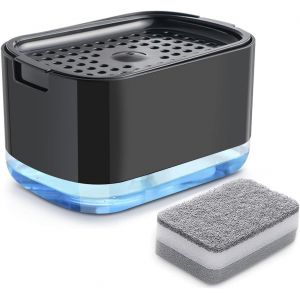 ERYI-Distributeur De Liquide Vaisselle De Cuisine, Distributeur De Savon 2 En 1, Distributeur De Savon À Pompe Avec Porte-Éponge, Distributeur De Détergent Rechargeable (Noir) - Neuf