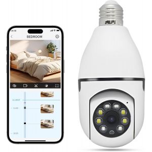 1 X Wireless Wifi Surveillance Camera Bulb, 1080P Full Hd Night Vision Infrared Motion Detection Camera, Two-Way Audio - Neuf