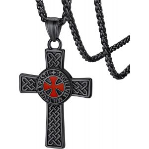 Trahoo-Pendentif Chevalier Templier Blason Sceau,Collier Croix De Jérusalem En Acier Inoxydable/Plaqué Or/Noir Avec Chaîne Réglable 55+5cm,Bijoux Personnalisable Religieux Pour Hommes Et Femmes - Neuf