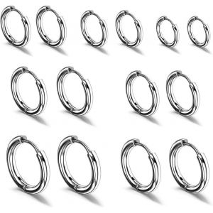 Nbgcm-Acier Inoxydable Boucles D'oreilles Anneau, 7 Paires Boucles D Oreilles Créole, Boucles D'oreilles Mini, Anneaux Piercing Boucles, Pour Femmes Hommes, Argent, 8, 10, 12, 14, 16, 18, 20mm - Neuf