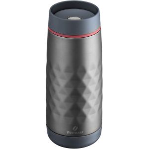 Gourde en Verre avec Imprimé, Protection Textile Incl., 550 ml, Verre/Silicone/Caoutchouc, Sans BPA, Viva, Rouge/Argenté/Transparent, 5272226R - Neuf