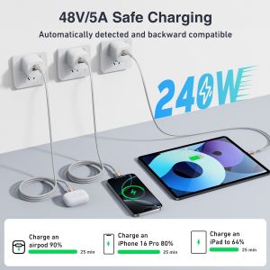 C&acirc;ble Usb C Vers Usb C 1M, 240W 100W 60W Premium C&acirc;ble Usb Type C Charge Rapide Avec Marqueur Tresse Data Sync Audio Pour Iphone 16 16E 15 Galaxy S25 Ipad Macbook Ordinateur Portable - Neuf