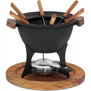 SUBZONAL-Set &agrave; Fondue &agrave; la Viande 11pcs, Fondue en Fonte pour 6 Personnes Country, Set &agrave; Fondue avec Support de p&acirc;te &agrave; br&ucirc;ler, fourchettes, Support de fourchettes - Neuf