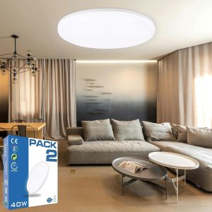 Kal-- Plafonnier Led, Plafonnier Salle De Bain, Plafonnier Salon, Plafonnier Cuisine, Plafonnier Led Chambre, Plafonnier Led Garage, Led Plafond, Plafonnier Rond, Blanc Neutre 4000kº 40w (Pack 2) - Neuf