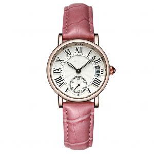 Montre-Bracelet Analogique A Quartz Ronde Sanda Pour Femme, Bracelet En Cuir, Avec Date, Classique (Bracelet Rose) - Neuf