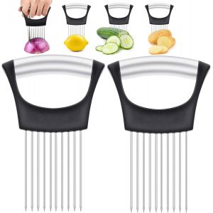 Chenquansarl-Lot De 2 Coupe-Oignons, Porte-Oignons, En Acier Inoxydable, Coupe-Légumes, Tomates, Pommes De Terre, Porte-Oignons, Outil D'aide À La Coupe Efficace, Hachoir À Oignons, Manuel Noir - Neuf