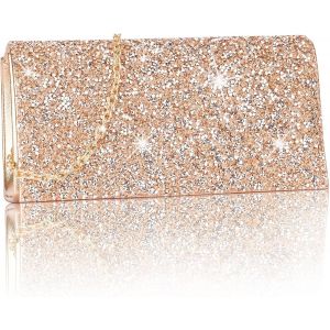 RFCBC-Pochettes et Clutches Femme, Sac Soiree Strass Brillant avec Chainette, Chic Sac à Bandoulière Enveloppe Cabas pour Mariage Cérémonie Date Soiree Fete Travail Voyage,20x5x10cm (Champagne) - Neuf