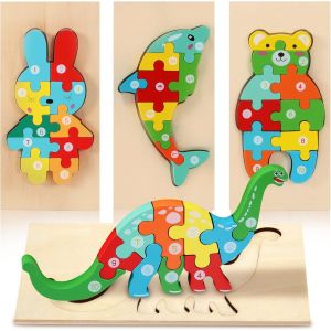 Jouets en bois pour enfants de 1, 2, 3 ou 4 ans, 21,5 x 10 cm, 4 pièces, puzzles éducatifs à emboîter, jeux d'apprentissage, mélange - Neuf