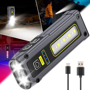 Mini Lampe De Poche Led Rechargeable, 7 Modes, Avec Lumière Rouge Et Cob, Lampe De Travail Avec Base Magnétique Pour Atelier, Voiture, Urgence, Camping, Extérieur - Neuf