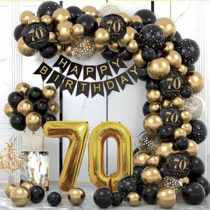 KALANKA-Décoration 70 Ans Anniversaire - Kit Arche Ballon Noir Or pour Fête - Pour Femme et Homme - Neuf