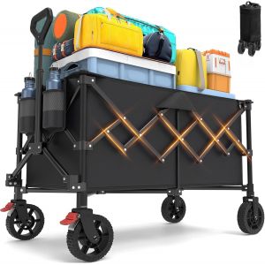 ASFASFq-Chariot de Jardin Chariot à roulettes Pliable, 200L Chariot de Transport Poignée Réglable Tout Terrain Charrette pour Extérieur Camping Pique-Nique BBQ Match - Neuf